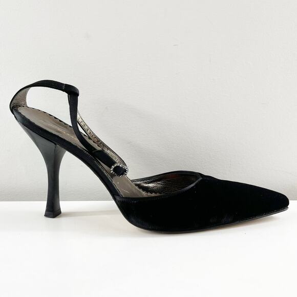 BCBGMaxAzria Suede Ankle Strap Pointed Toe Pump Heels Black 8.5 - Picture 1 of 9